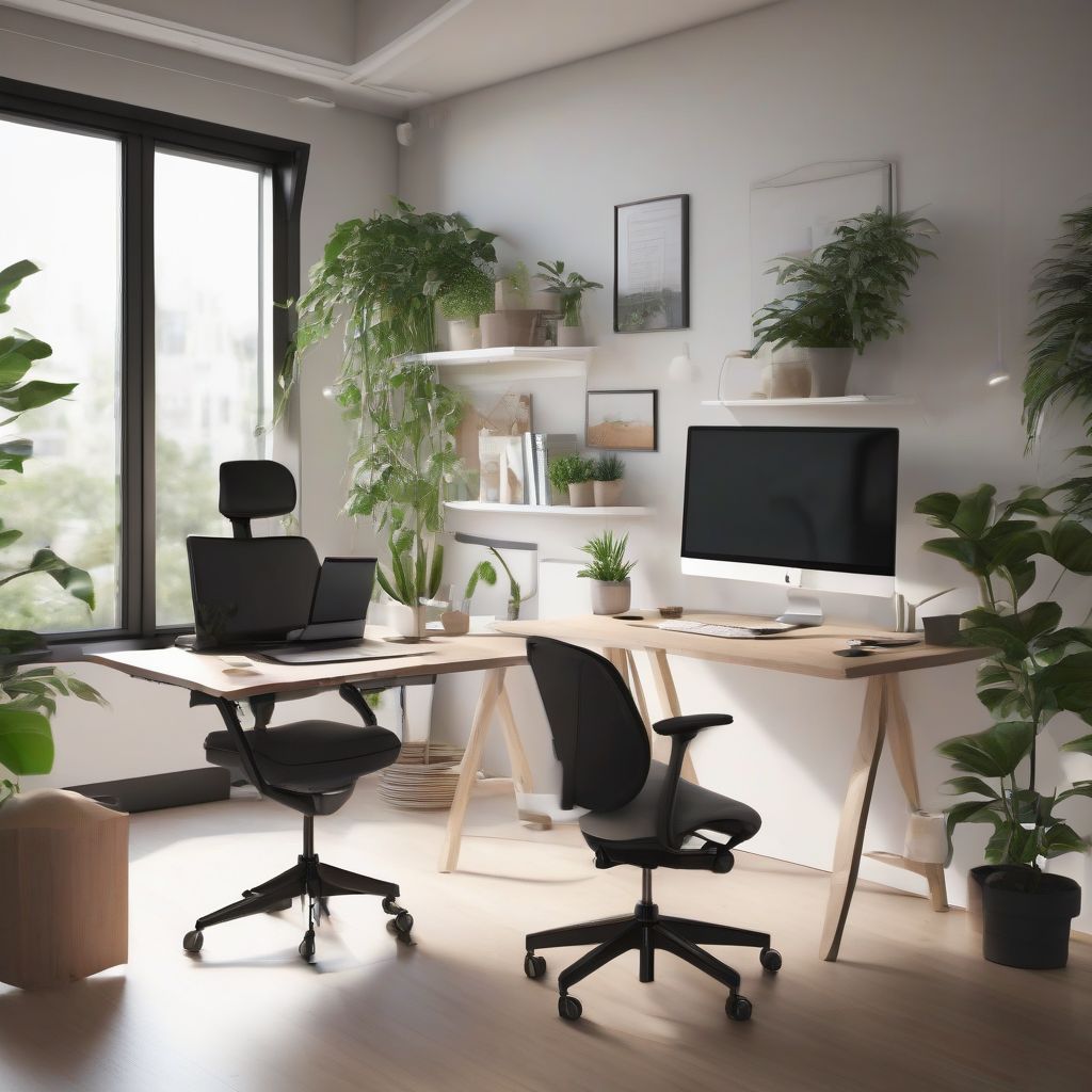 Modern Home Office Setup with Ergonomic Chair and Multiple Monitors