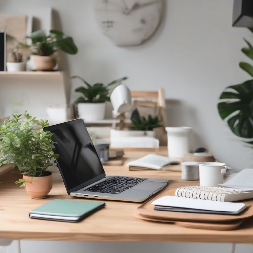 Organized Workspace with Plants